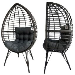 FURNITURE ONE Rattan Standing Egg Chair, with Removable Water-Resistant Cushions, Metal Frame Stand in Grey - Size: 1 Pack - thumbnail 4