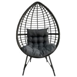FURNITURE ONE Rattan Standing Egg Chair, with Removable Water-Resistant Cushions, Metal Frame Stand in Grey - Size: 1 Pack