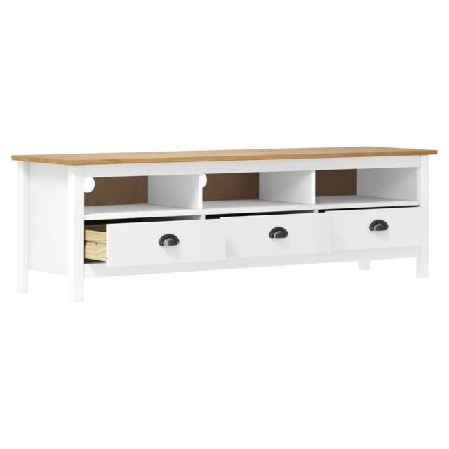 Berkfield Home TV Cabinet Hill White 158x40x47 cm Solid Pine Wood - Size: 158 x 40 x 47 cm - image 1
