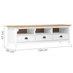 Berkfield Home TV Cabinet Hill White 158x40x47 cm Solid Pine Wood - Size: 158 x 40 x 47 cm - thumbnail 4