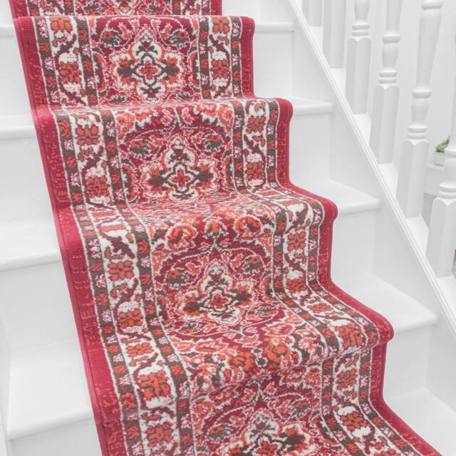 runrug Stair Runner Carpet for Staircases - Soft & Comfy, 9mm - 'Senneh' in Red - Size: 60 cm x 540 cm - image 1