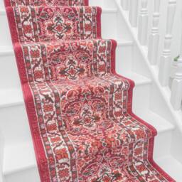 runrug Stair Runner Carpet for Staircases - Soft & Comfy, 9mm - 'Senneh' in Red - Size: 60 cm x 540 cm - thumbnail 1