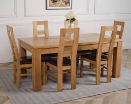 Thats Furniture Dakot 182 x 92cm Oak Large Dining Table & 6 Yale Chairs in Brown - Size: 182 x 92 cm - thumbnail 3