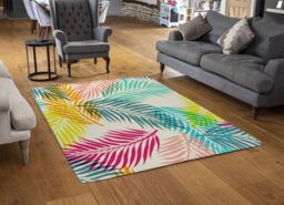 Benjamin Tate Design Multi Coloured Tropical Leaves Rug in Natural - Size: Large - thumbnail 2
