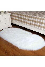 Living and Home 180 x 100cm Oval Super Soft Shaggy Area Rug in White - Size: 100 cm x 180 cm - thumbnail 3