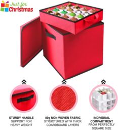 Almineez Christmas Tree 64 Bauble Decorations Box Bag Holder With 4 Trays in Red - thumbnail 4