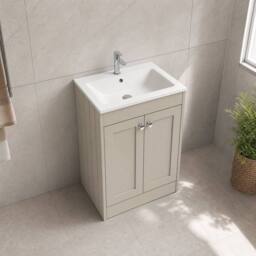 Balterley 600mm Floor Standing 2 Door Unit & Stone Basin 1 Tap Hole, Pebble Grey - thumbnail 3