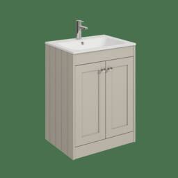 Balterley 600mm Floor Standing 2 Door Unit & Stone Basin 1 Tap Hole, Pebble Grey