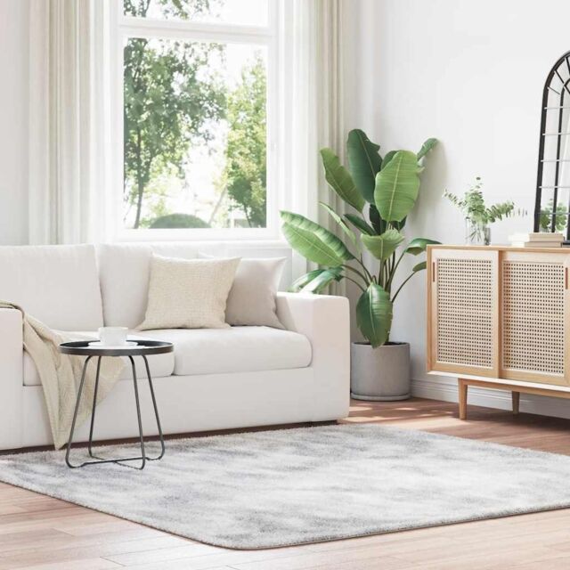 Berkfield Home Shaggy Rug High Pile NAVARRA Light Grey 200x200 cm Polyester - Size: Medium - image 1