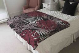 Benjamin Tate Design Tropical Leaves In Red White & Grey Blanket in Natural - Size: 120 cm x 150 cm - thumbnail 3