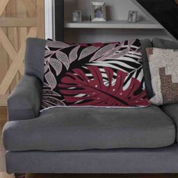 Benjamin Tate Design Tropical Leaves In Red White & Grey Blanket in Natural - Size: 120 cm x 150 cm - thumbnail 2