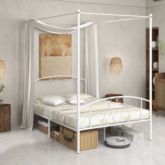 Costway Double Canopy Bed Frame Metal Platform Bed Base w/Headboard Footboard in White - image 1