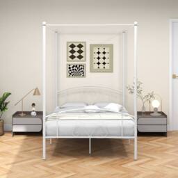 Costway Double Canopy Bed Frame Metal Platform Bed Base w/Headboard Footboard in White - thumbnail 4