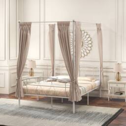 Costway Double Canopy Bed Frame Metal Platform Bed Base w/Headboard Footboard in White - thumbnail 2