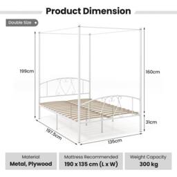 Costway Double Canopy Bed Frame Metal Platform Bed Base w/Headboard Footboard in White - thumbnail 5