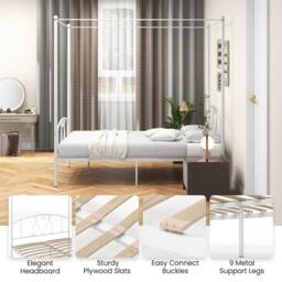 Costway Double Canopy Bed Frame Metal Platform Bed Base w/Headboard Footboard in White - thumbnail 3