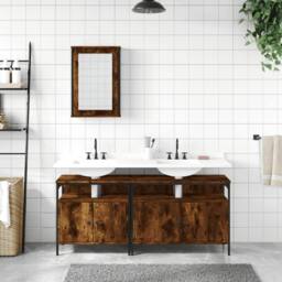 Berkfield Home Durable 3 Piece Bathroom Furniture Set Smoked Oak Engineered Wood in Brown - thumbnail 1