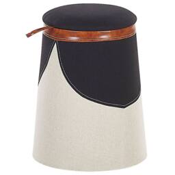 Wyld and Coco Kids Pouffe Beige Faux Linen with Hidden Storage - thumbnail 2