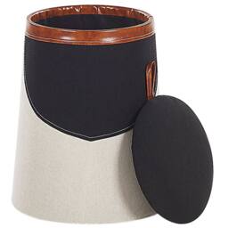 Wyld and Coco Kids Pouffe Beige Faux Linen with Hidden Storage - thumbnail 3