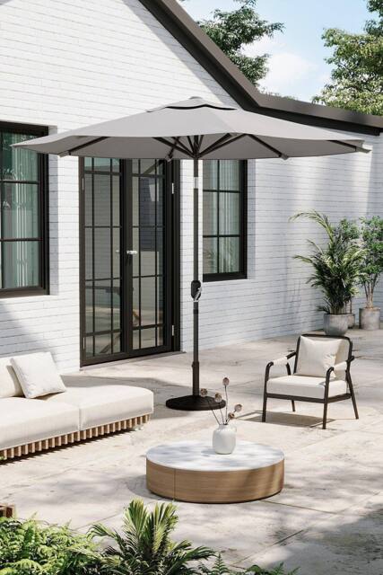 Garden Sanctuary Patio Umbrella 3M Rotating Garden Parasol with Decorative Base in Light Grey - image 1