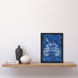 "Artery8 Tank Blueprint Drawing Detailed Military Vehicle Framed Art Print in Blue - Size: W12"" x H16""" - thumbnail 4
