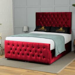 UK Bed Furniture Winchester End Lift Divan Ottoman Bed with 54 Inch Headboard in Maroon - Size: Single - thumbnail 1