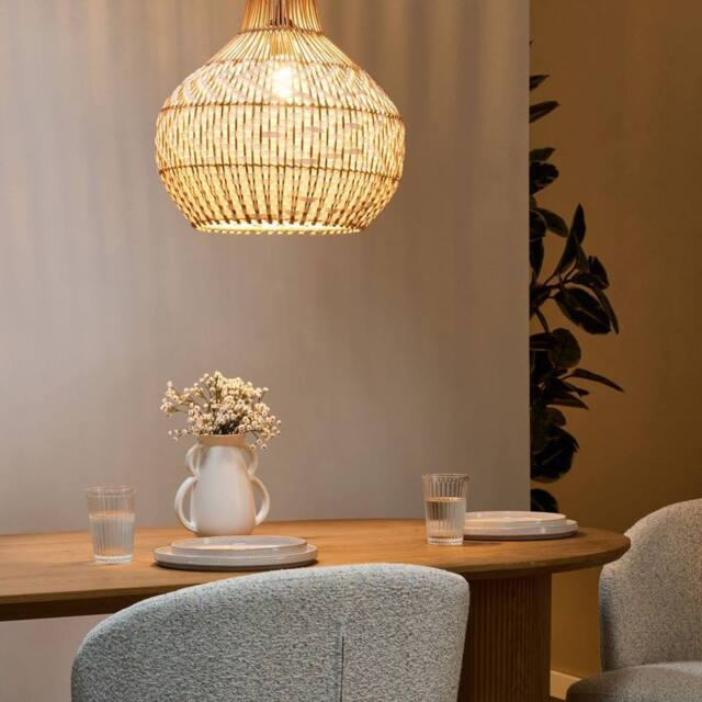 Wyld and Coco Pendant Lamp White Natural Rattan Shade Iron Handcrafted Living - image 1