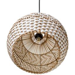 Wyld and Coco Pendant Lamp White Natural Rattan Shade Iron Handcrafted Living - thumbnail 6