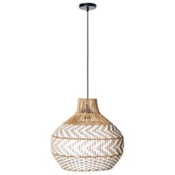 Wyld and Coco Pendant Lamp White Natural Rattan Shade Iron Handcrafted Living - thumbnail 4