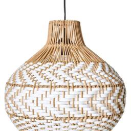 Wyld and Coco Pendant Lamp White Natural Rattan Shade Iron Handcrafted Living - thumbnail 2