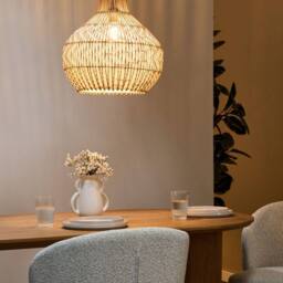 Wyld and Coco Pendant Lamp White Natural Rattan Shade Iron Handcrafted Living - thumbnail 1