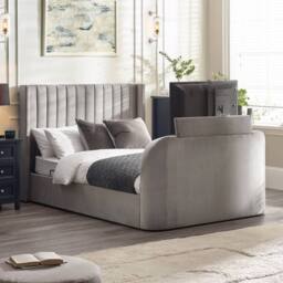 Cheshire Hickory Ottoman TV Bed - Light Grey - Double (135cm) - thumbnail 3