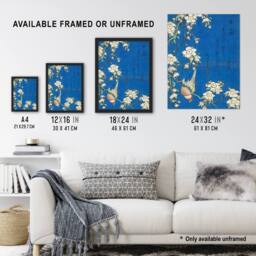 Artery8 Bullfinch Weeping Cherry Blossoms Japanese Framed Wall Art Print Hokusai in Blue - Size: A4 - thumbnail 3