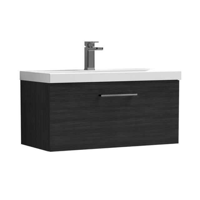 Balterley 800mm Wall Hung 1 Drawer Vanity Unit, Woodgrain Black, Pewter Handle in Black - image 1