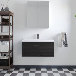 Balterley 800mm Wall Hung 1 Drawer Vanity Unit, Woodgrain Black, Pewter Handle in Black - thumbnail 2
