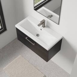 Balterley 800mm Wall Hung 1 Drawer Vanity Unit, Woodgrain Black, Pewter Handle in Black - thumbnail 3