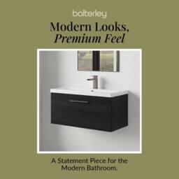 Balterley 800mm Wall Hung 1 Drawer Vanity Unit, Woodgrain Black, Pewter Handle in Black - thumbnail 7