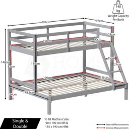 Home Discount Vida Designs Sydney Triple Sleeper Bunk Bed Frame Bedroom Furniture in Grey - Size: Single - thumbnail 2