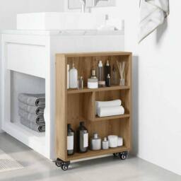 Berkfield Home Narrow Storage Trolley Artisian Oak 48x13x68 cm Engineered Wood in Brown - Size: 48 x 13 x 68 cm - thumbnail 2