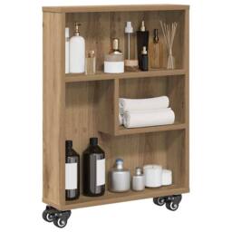 Berkfield Home Narrow Storage Trolley Artisian Oak 48x13x68 cm Engineered Wood in Brown - Size: 48 x 13 x 68 cm - thumbnail 3