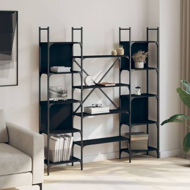 Berkfield Home Decorative Bookshelf Black 155.5x24x166.5 cm Engineered Wood - image 1