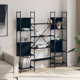 Berkfield Home Decorative Bookshelf Black 155.5x24x166.5 cm Engineered Wood - thumbnail 1