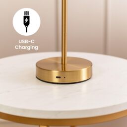 ValueLights Emmy Rechargeable LED Portable Touch Table Lamp in Gold - thumbnail 3