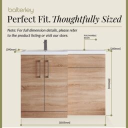 Balterley Bathroom Vanity Basin & WC Unit Left Hand Bleached Cuneo Oak 1100mm in Brown - thumbnail 5