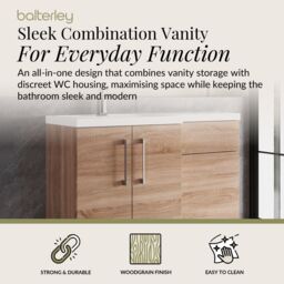 Balterley Bathroom Vanity Basin & WC Unit Left Hand Bleached Cuneo Oak 1100mm in Brown - thumbnail 2