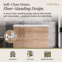 Balterley Bathroom Vanity Basin & WC Unit Left Hand Bleached Cuneo Oak 1100mm in Brown - thumbnail 3