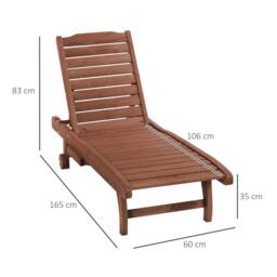 OUTSUNNY Wooden Sun Lounger Outdoor Patio Sun Bed w/ Pull-out Table in Natural - thumbnail 3