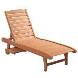 OUTSUNNY Wooden Sun Lounger Outdoor Patio Sun Bed w/ Pull-out Table in Natural - thumbnail 2