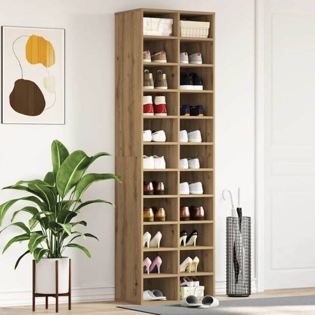 Berkfield Home Shoe Cabinet Artisan Oak 54x34x183 cm Engineered Wood in Brown - Size: 54 x 34 x 183 cm - image 1
