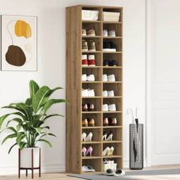 Berkfield Home Shoe Cabinet Artisan Oak 54x34x183 cm Engineered Wood in Brown - Size: 54 x 34 x 183 cm - thumbnail 1